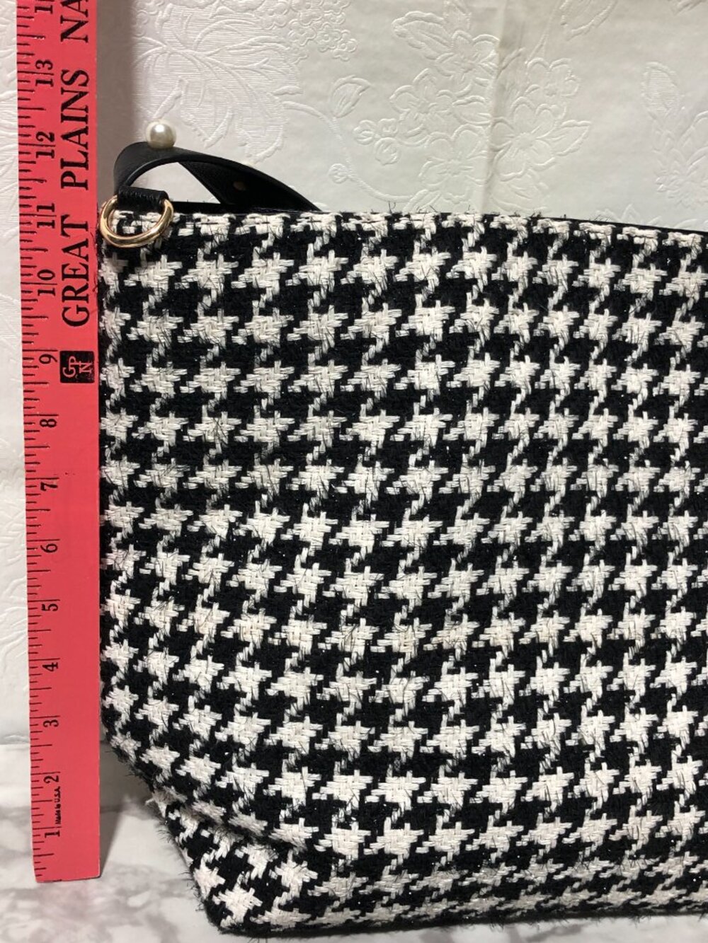 Vintage Cato Hounds Tooth Hobo Handbag Shoulder Bag Black White - Picture 8 of 9